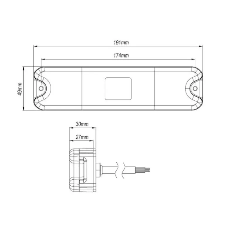 Baglygte smal med 4 funktioner - 191 x 50 mm - 12/24 volt